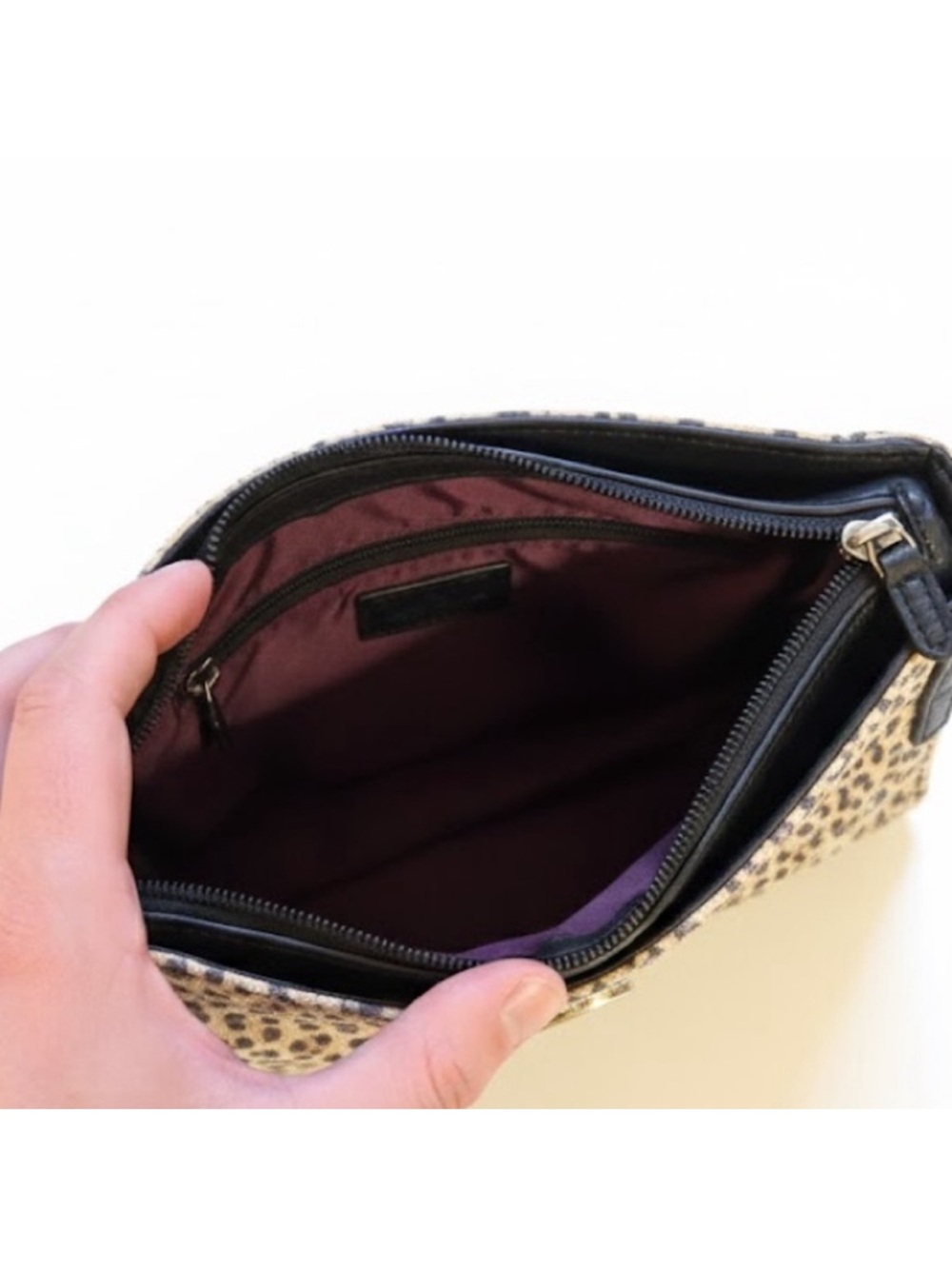 B. Makowsky Leopard Print Crossbody with Black Trim and Gold Accent - Picture 3 of 4